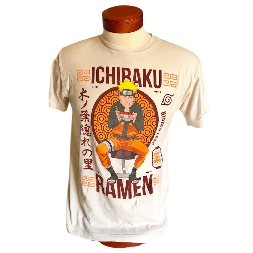 White Short Sleeve Tee with Ichiraku Ramen Graphic